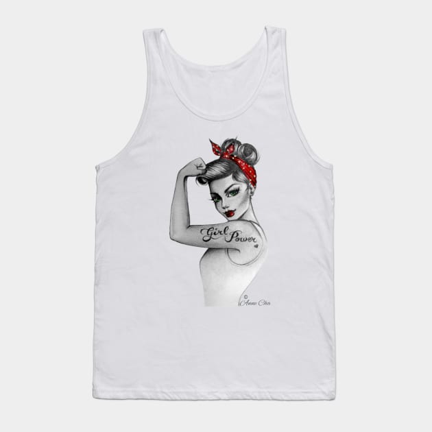 Girl Power by Anne Cha Pin up Modern Rosie the Riveter Tank Top by annechaart